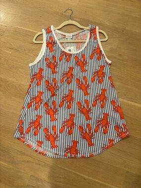 LuLaRoe NWT Lobster Print Striped Tank Top - Orange & Blue